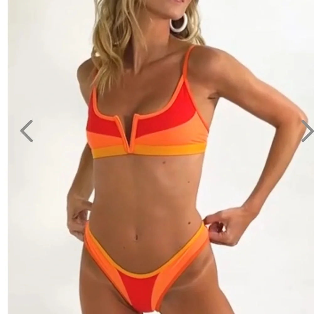 NWT OneOne Swimwear Bikini Set Cairo Orange Red Ribbed Jenna Maddie Small New